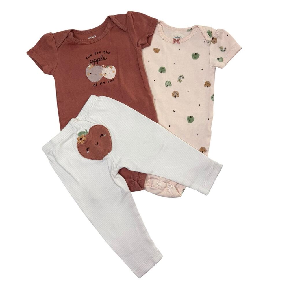 Carter's Bodysuit Bundle Baby Girl Apples Brown 9 Months